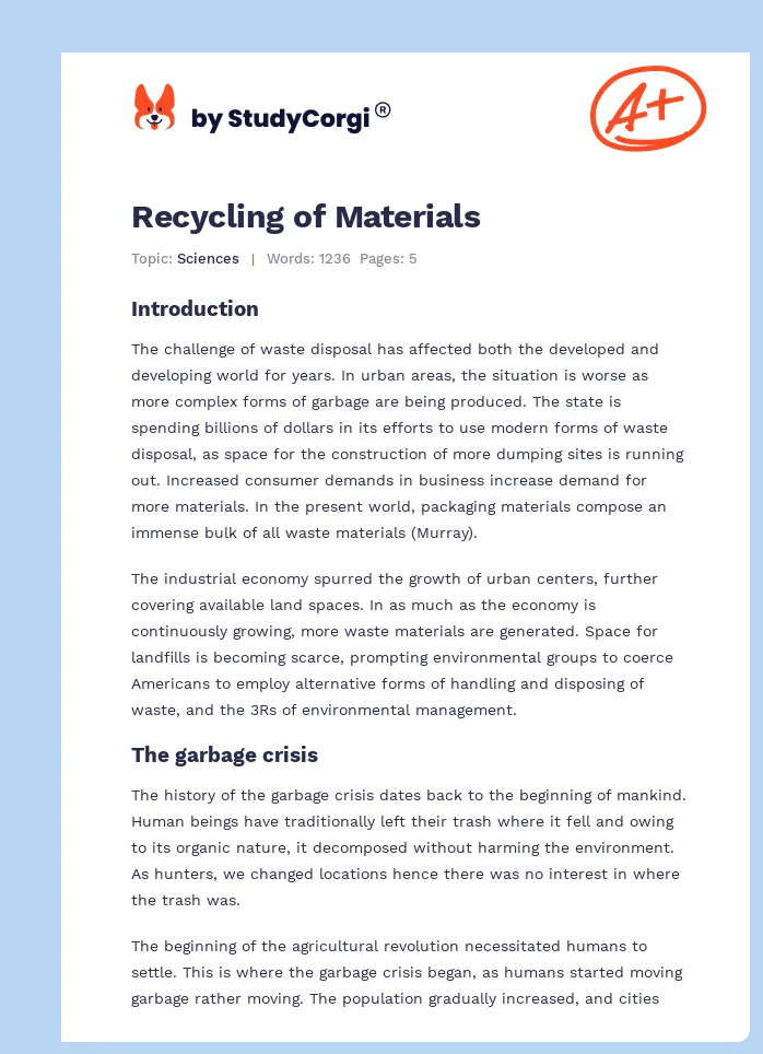 Recycling of Materials. Page 1