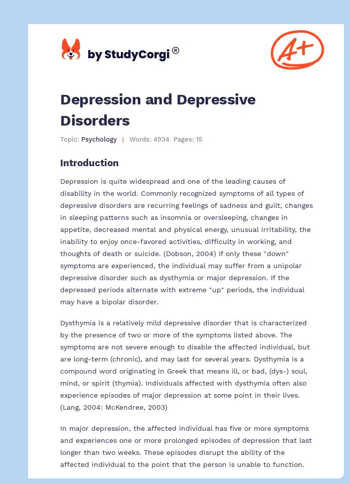 Depression and Depressive Disorders. Page 1