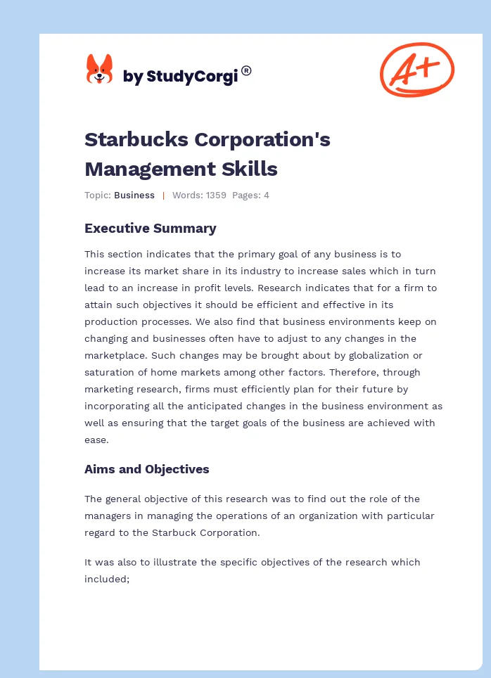 Starbucks Corporation's Management Skills. Page 1