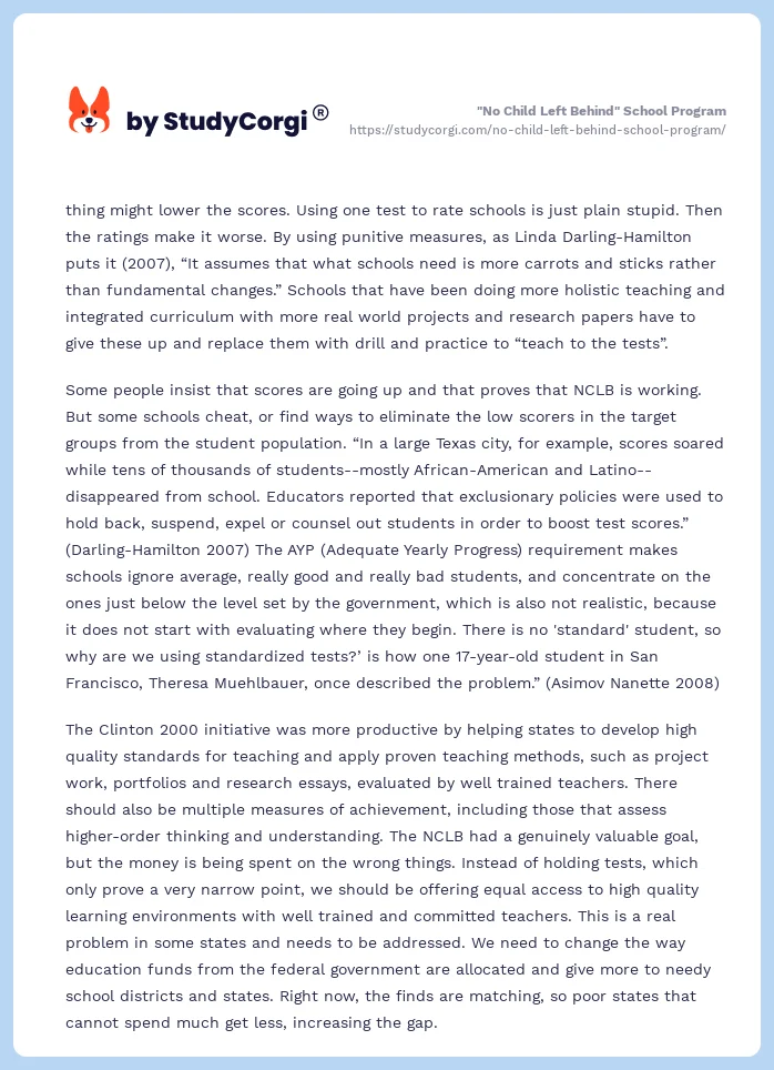 "No Child Left Behind" School Program. Page 2