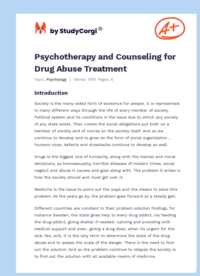 Psychotherapy and Counseling for Drug Abuse Treatment. Page 1