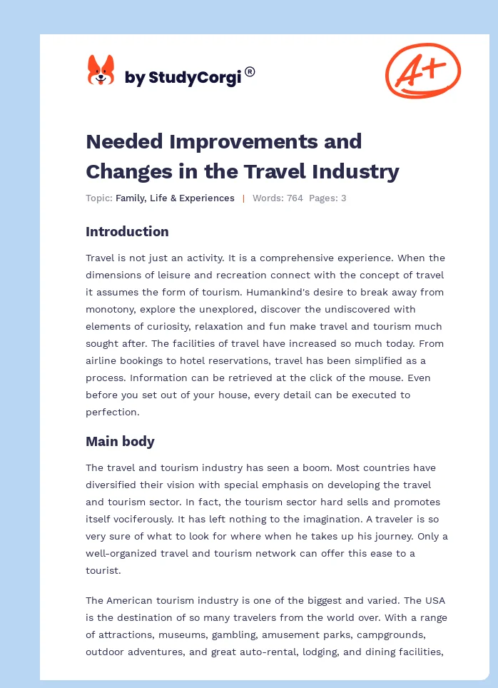 Needed Improvements and Changes in the Travel Industry. Page 1