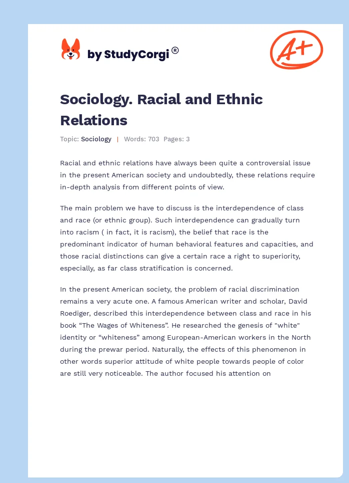 Sociology. Racial and Ethnic Relations. Page 1