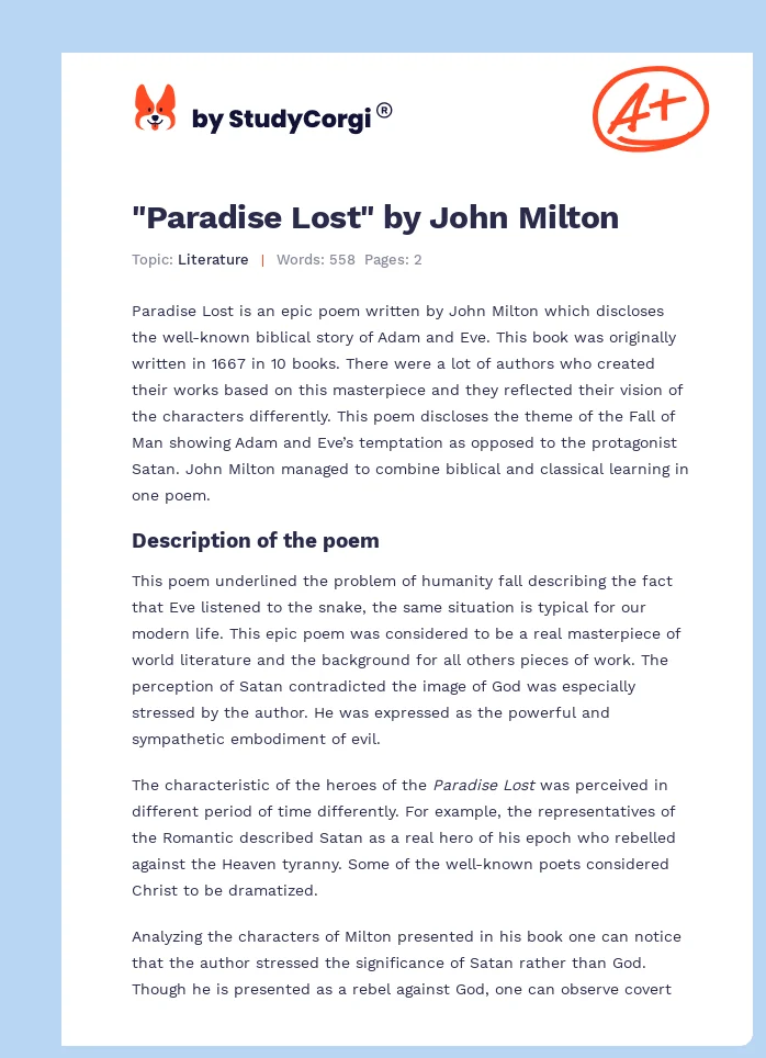 "Paradise Lost" by John Milton. Page 1