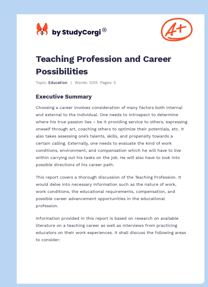 Teaching Profession and Career Possibilities. Page 1