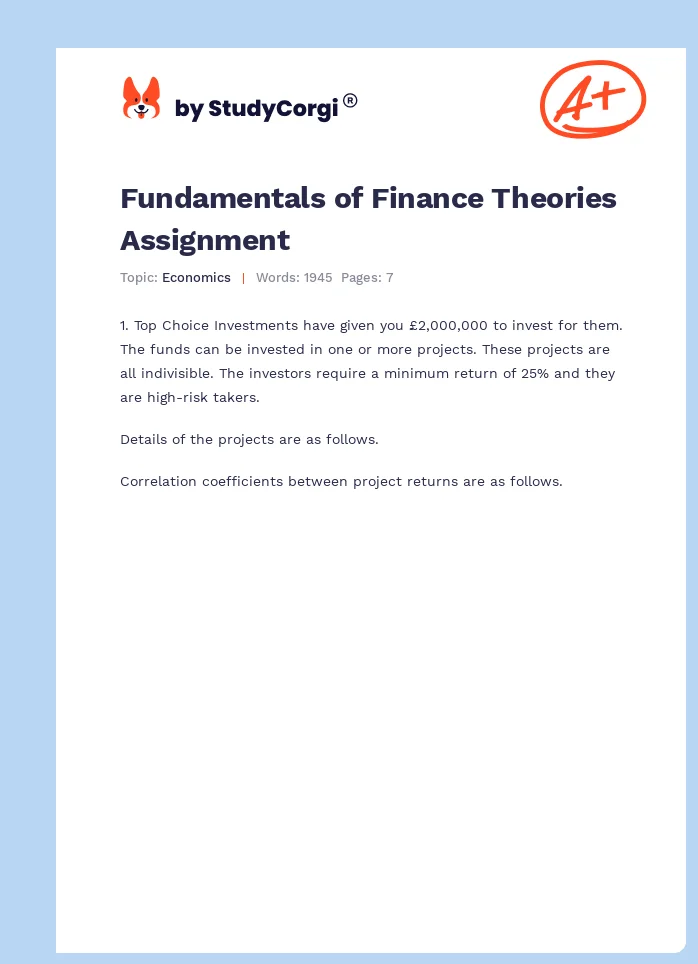 Fundamentals of Finance Theories Assignment. Page 1