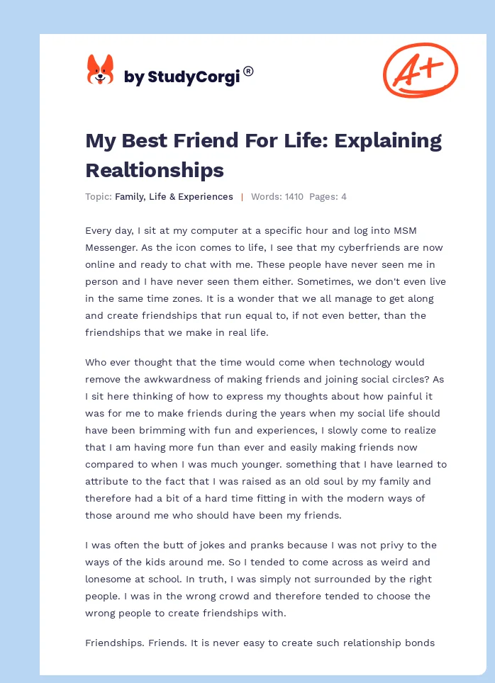 My Best Friend For Life: Explaining Realtionships. Page 1