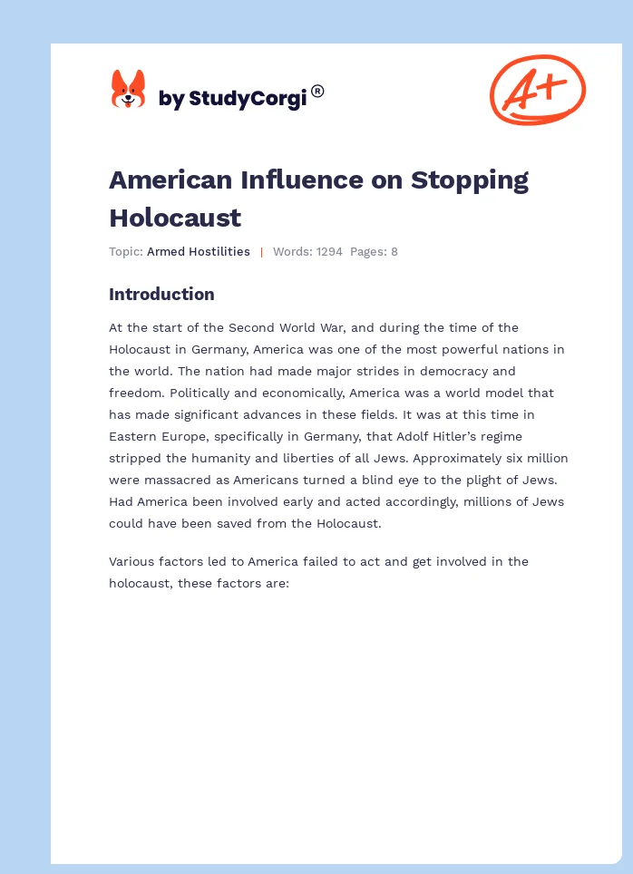 American Influence on Stopping Holocaust. Page 1