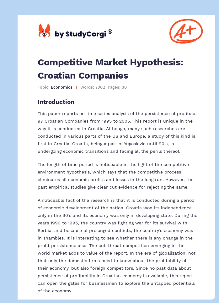 Competitive Market Hypothesis: Croatian Companies. Page 1