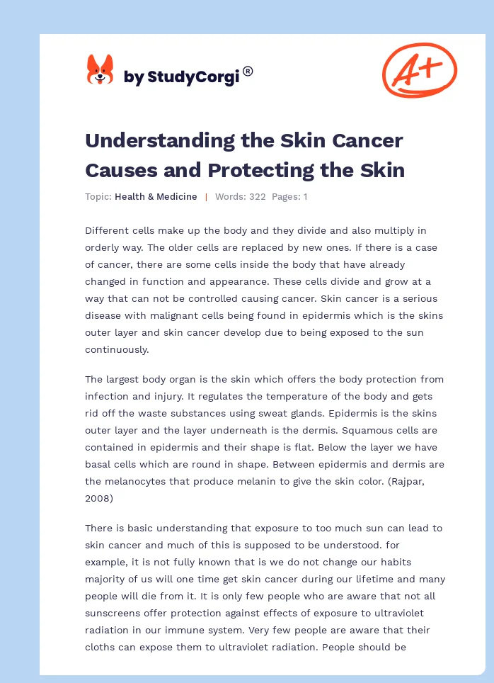 Understanding the Skin Cancer Causes and Protecting the Skin. Page 1