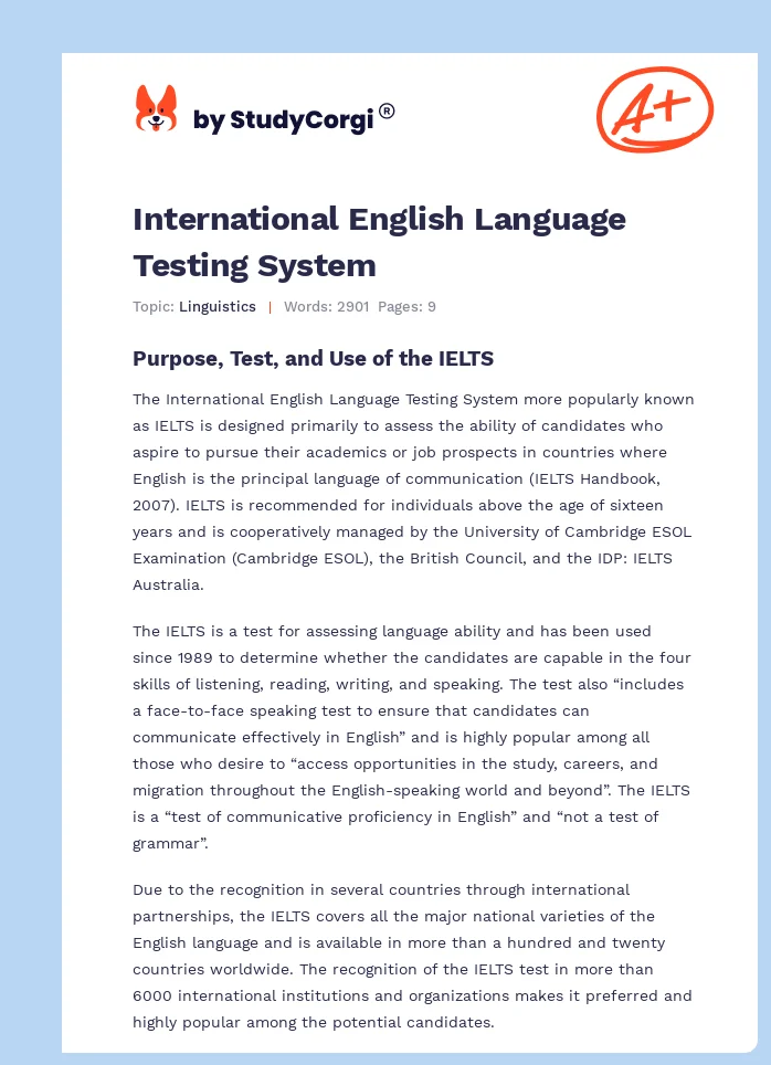 International English Language Testing System. Page 1