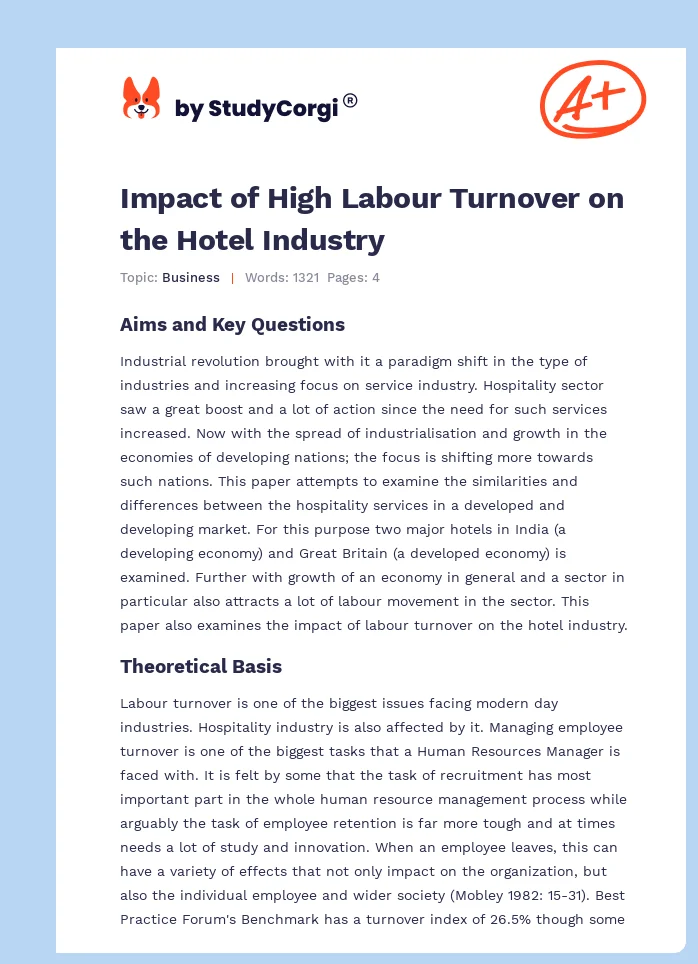 Impact of High Labour Turnover on the Hotel Industry. Page 1