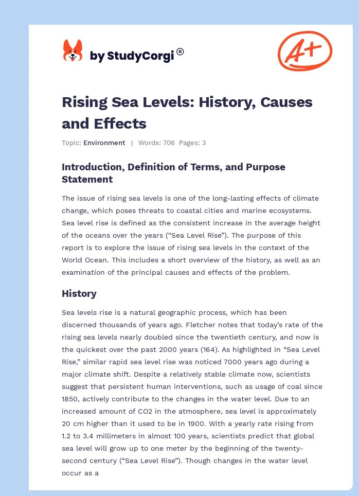 Rising Sea Levels: History, Causes and Effects. Page 1