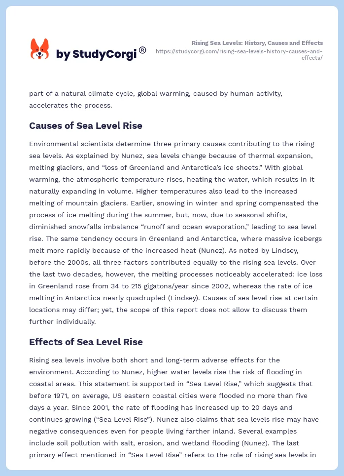Rising Sea Levels: History, Causes and Effects. Page 2