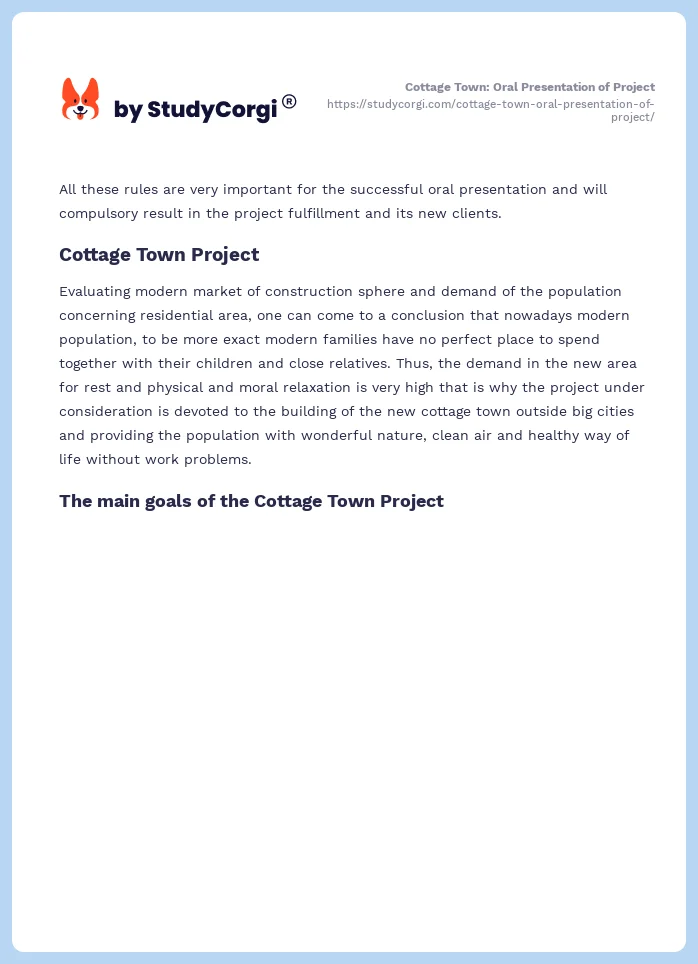 Cottage Town: Oral Presentation of Project. Page 2