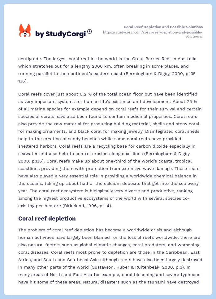 Coral Reef Depletion and Possible Solutions. Page 2