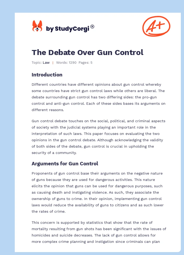 The Debate Over Gun Control. Page 1