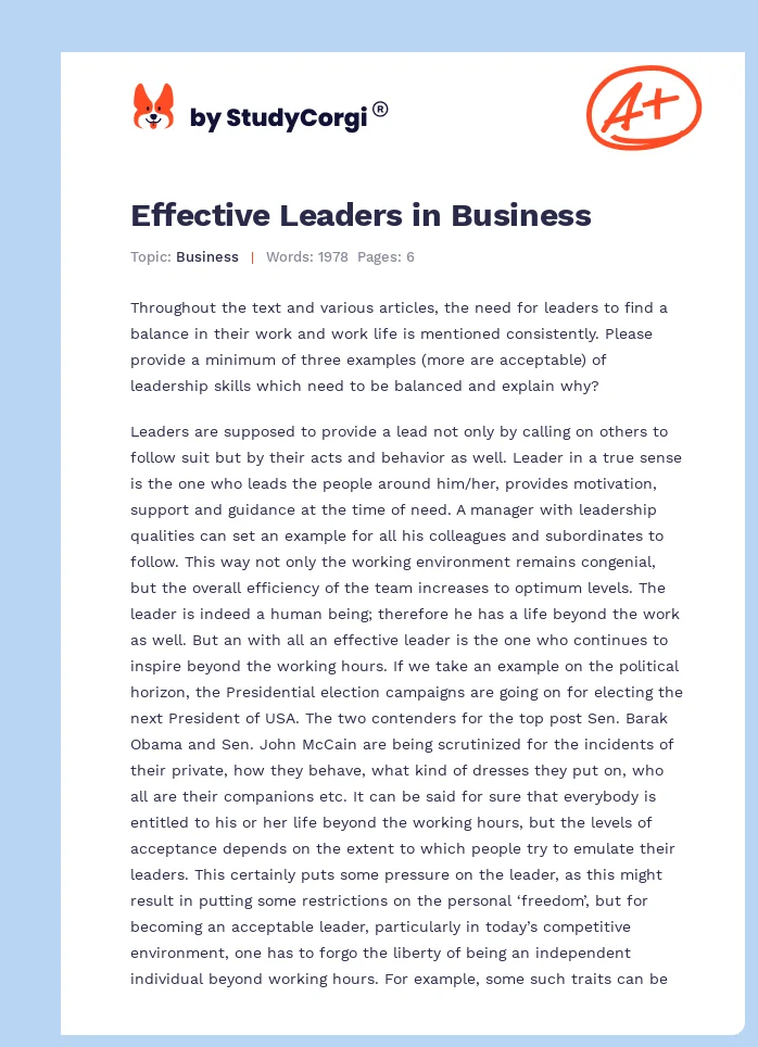 Effective Leaders in Business. Page 1