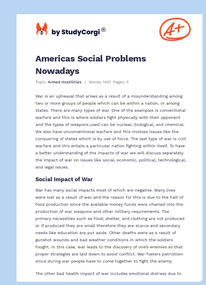 Americas Social Problems Nowadays. Page 1