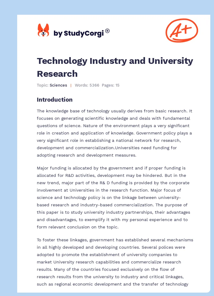 Technology Industry and University Research. Page 1