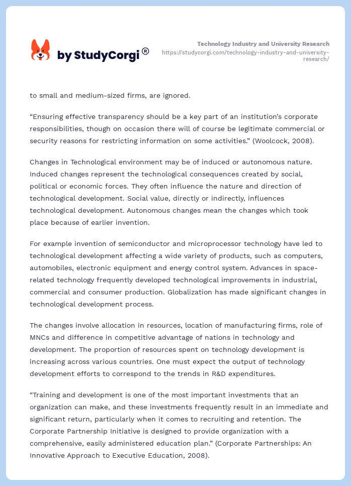 Technology Industry and University Research. Page 2