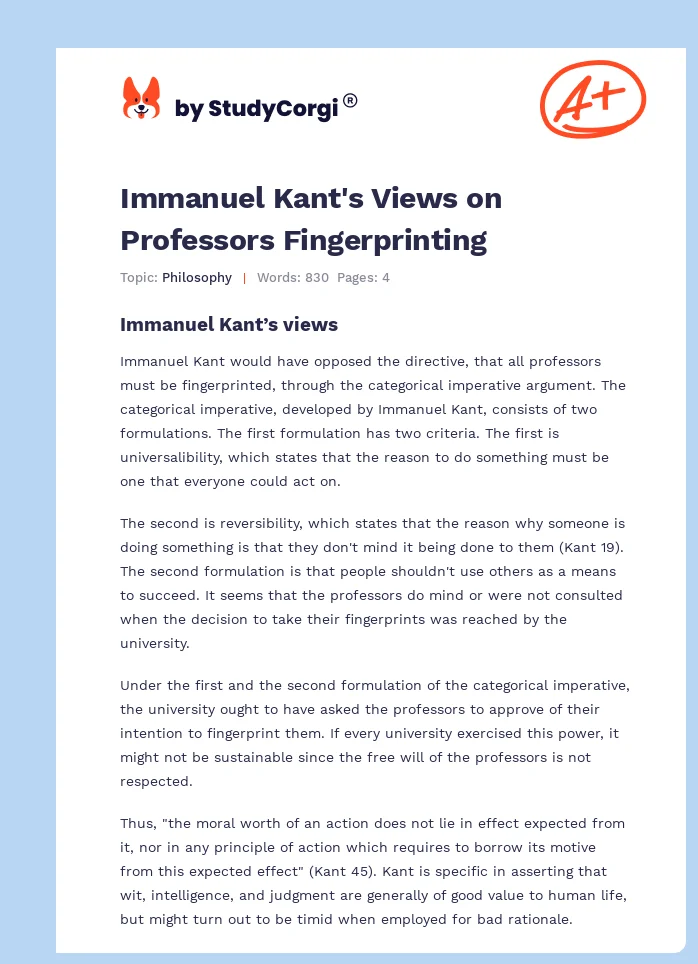 Immanuel Kant's Views on Professors Fingerprinting. Page 1