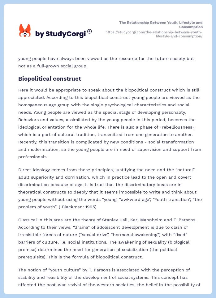 The Relationship Between Youth, Lifestyle and Consumption. Page 2