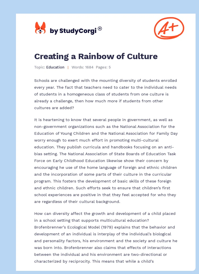 Creating a Rainbow of Culture. Page 1