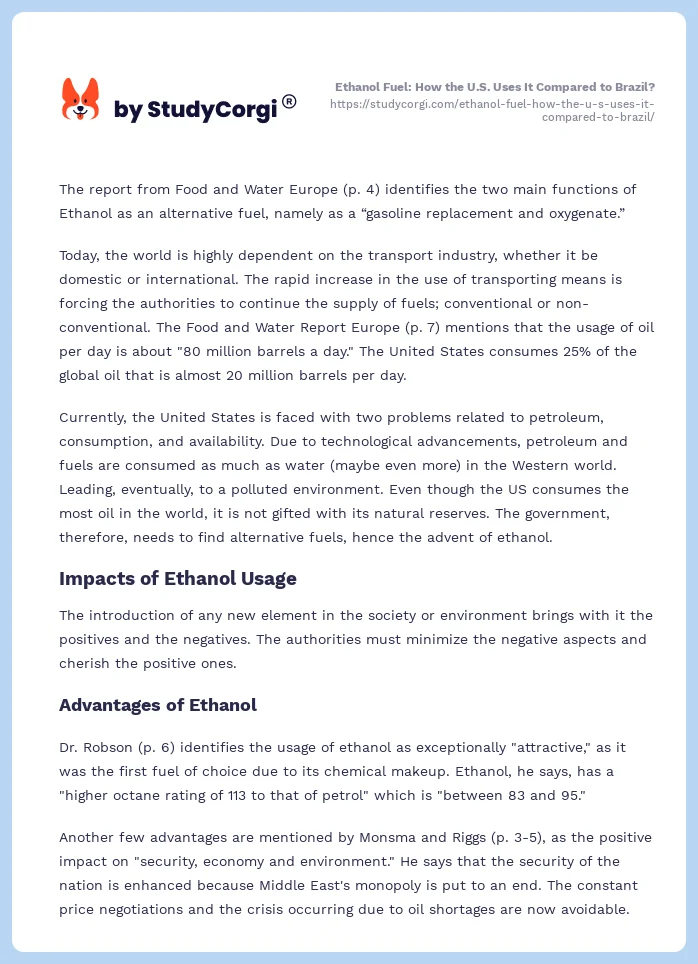 Ethanol Fuel: How the U.S. Uses It Compared to Brazil?. Page 2