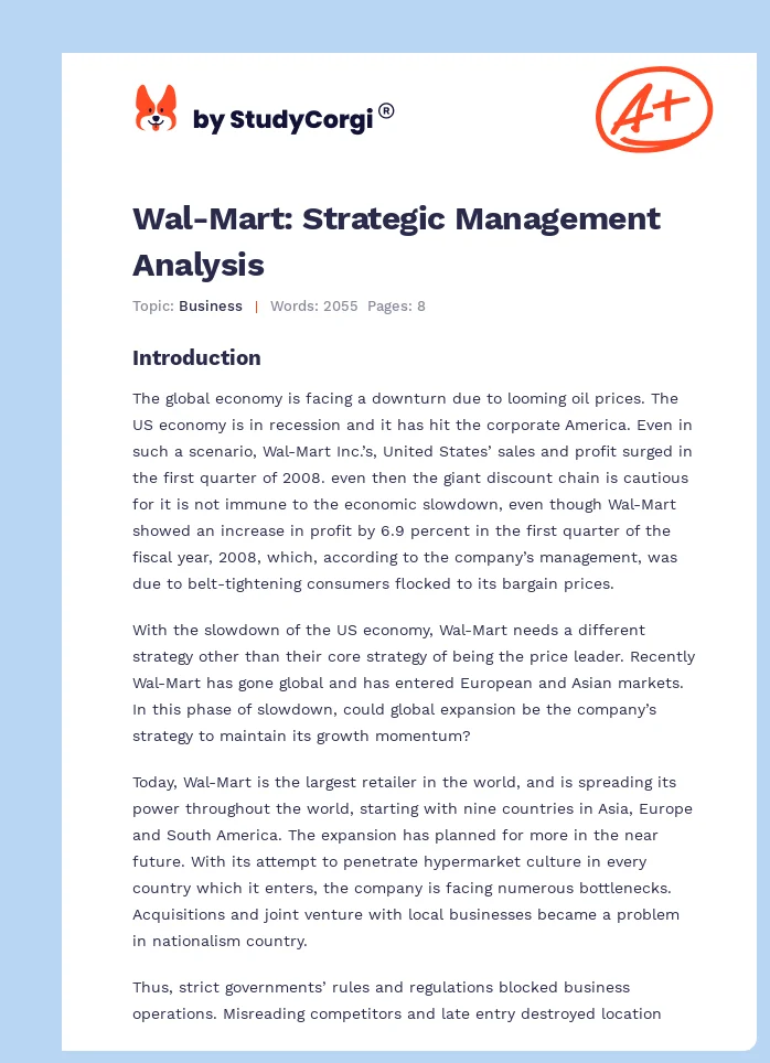 Wal-Mart: Strategic Management Analysis. Page 1
