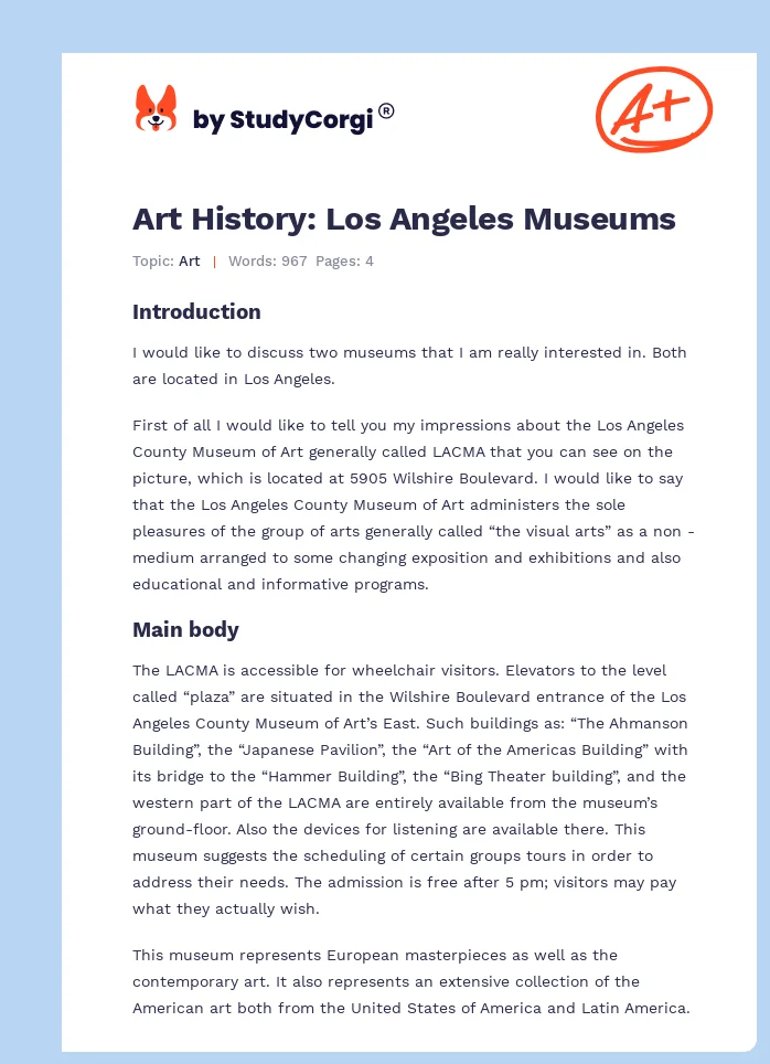 Art History: Los Angeles Museums. Page 1