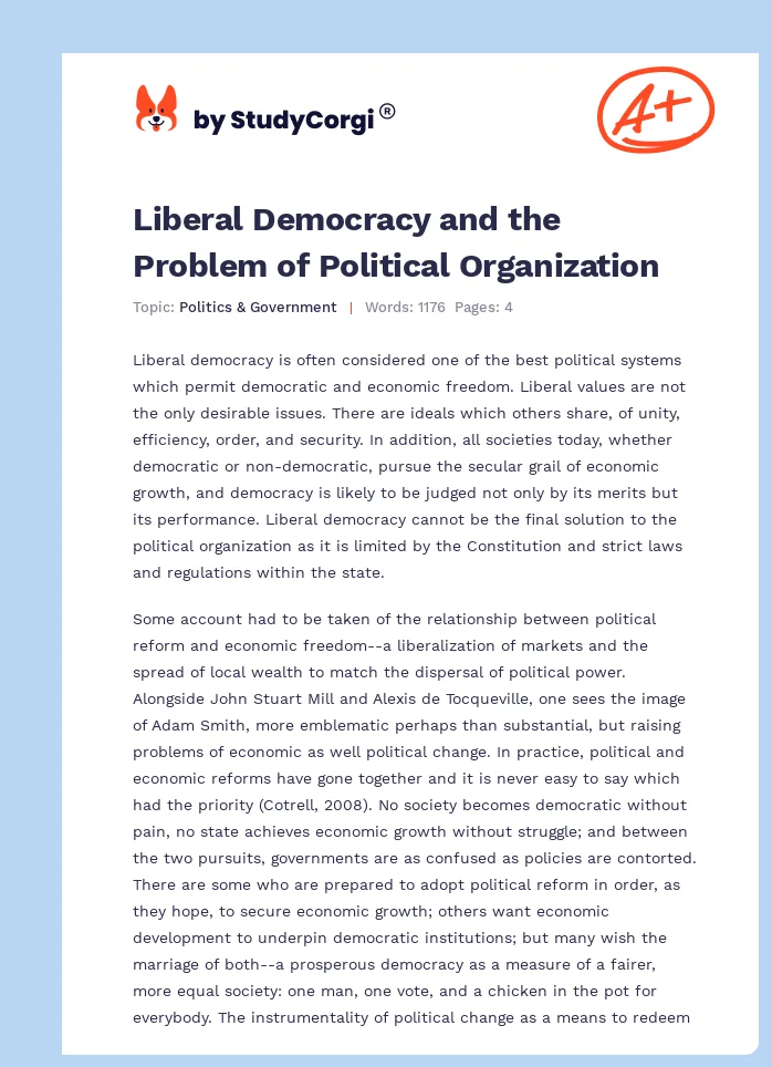 Liberal Democracy and the Problem of Political Organization. Page 1
