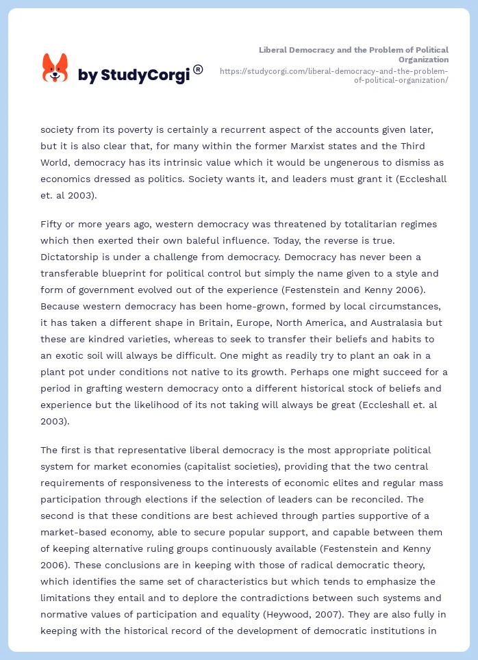 Liberal Democracy and the Problem of Political Organization. Page 2