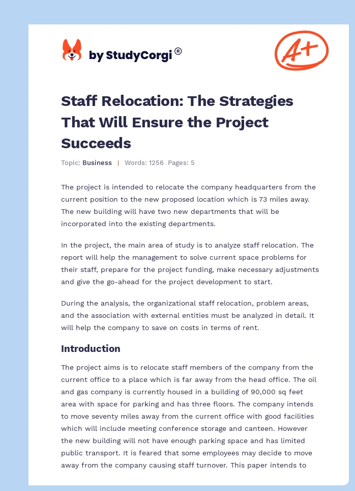 Staff Relocation: The Strategies That Will Ensure the Project Succeeds. Page 1