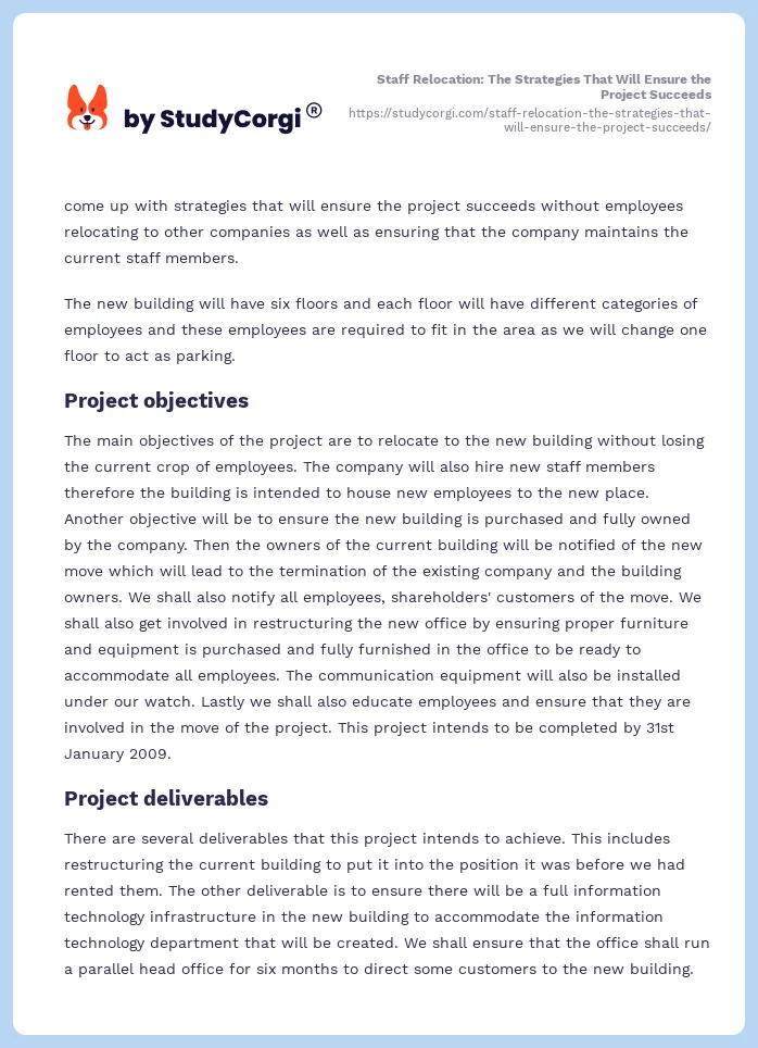Staff Relocation: The Strategies That Will Ensure the Project Succeeds. Page 2