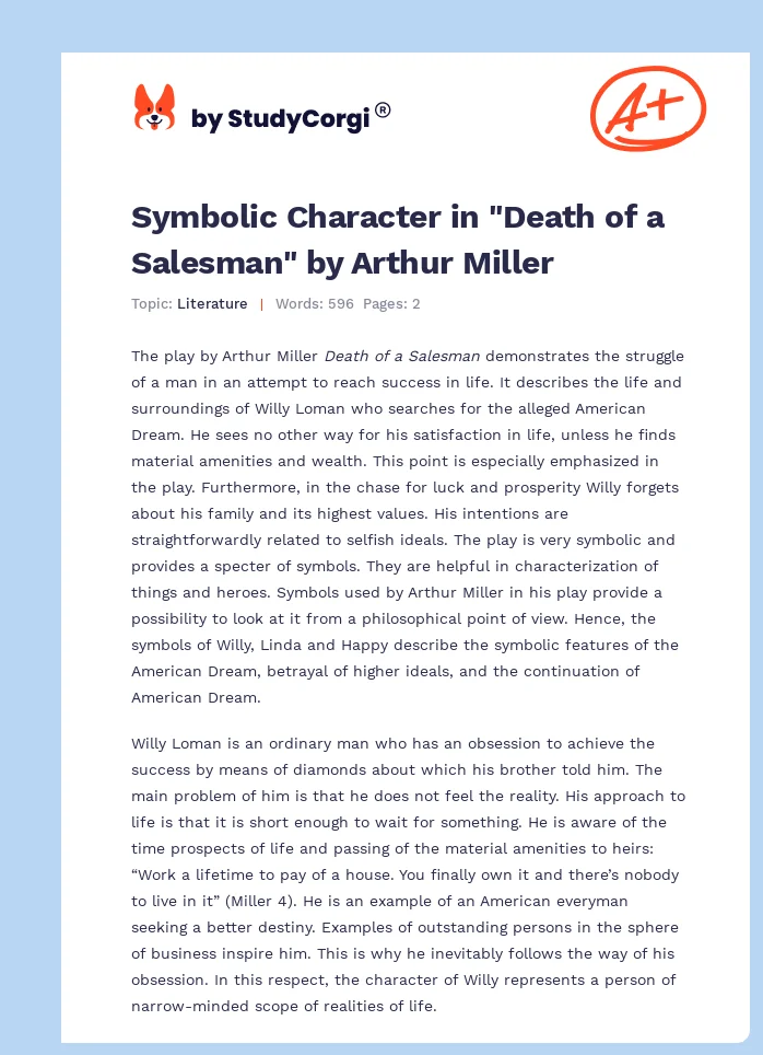 Symbolic Character in "Death of a Salesman" by Arthur Miller. Page 1