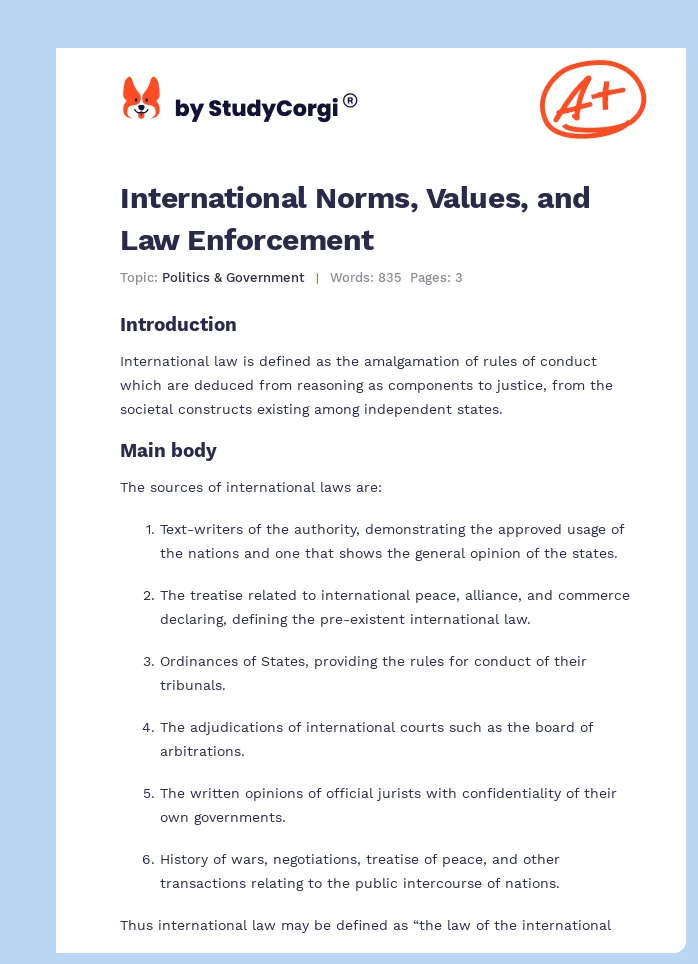 International Norms, Values, and Law Enforcement. Page 1