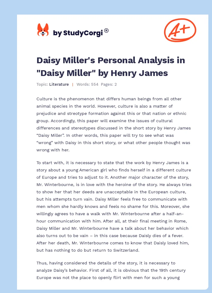 Daisy Miller's Personal Analysis in "Daisy Miller" by Henry James. Page 1