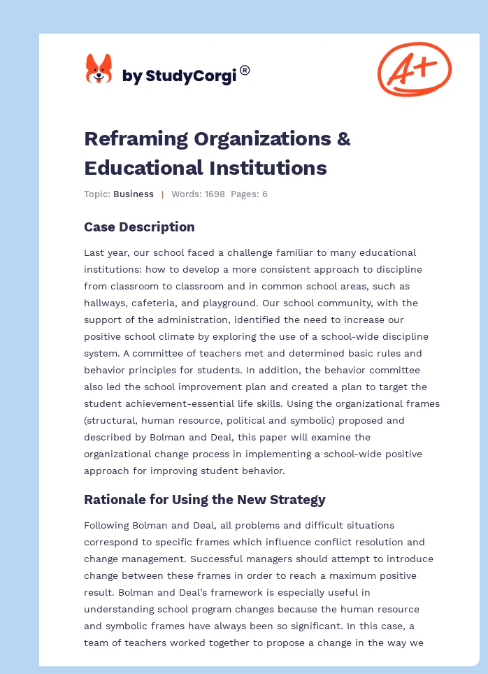Reframing Organizations & Educational Institutions. Page 1