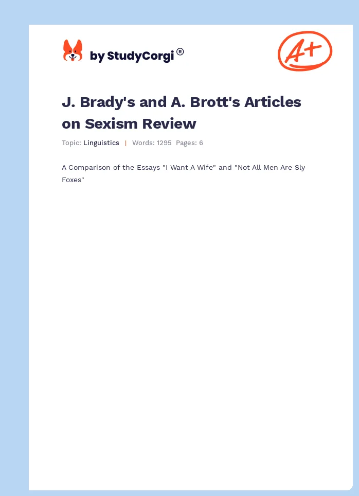 J. Brady's and A. Brott's Articles on Sexism Review. Page 1