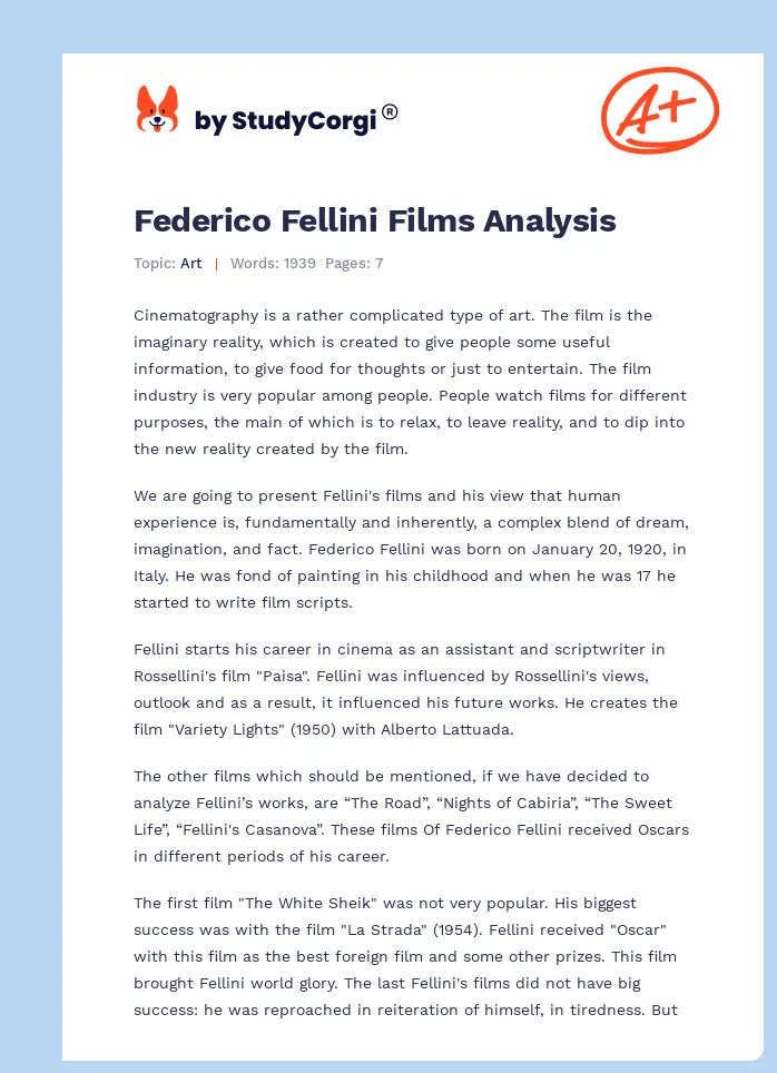 Federico Fellini Films Analysis. Page 1