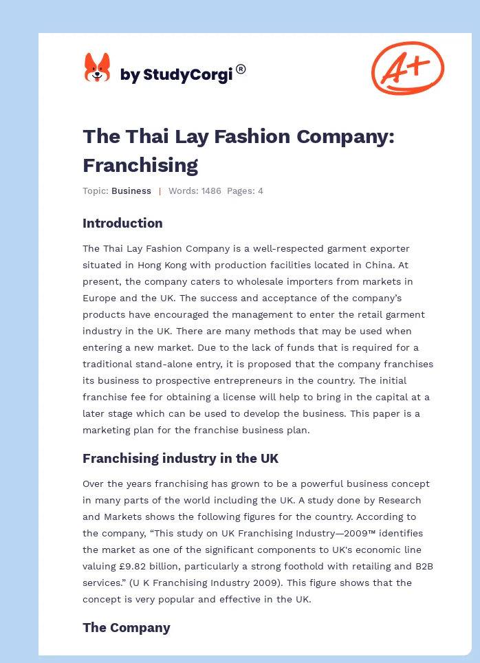 The Thai Lay Fashion Company: Franchising. Page 1