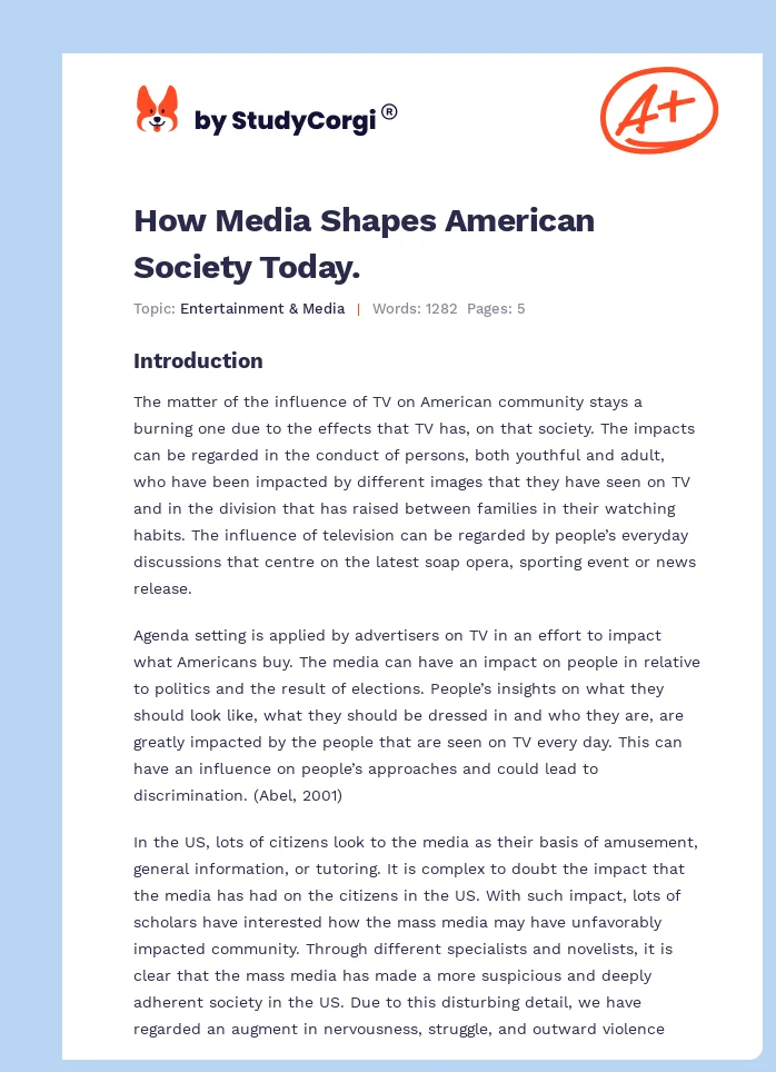 How Media Shapes American Society Today.. Page 1