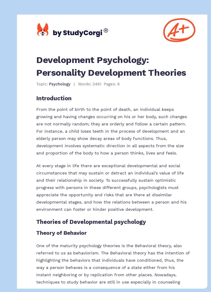Development Psychology: Personality Development Theories. Page 1
