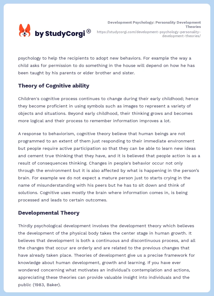 Development Psychology: Personality Development Theories. Page 2