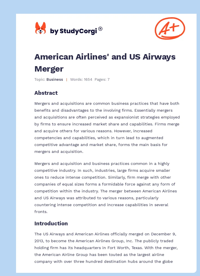 American Airlines' and US Airways Merger. Page 1