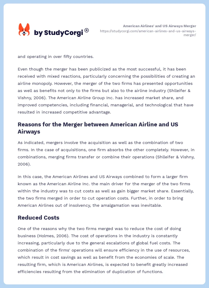 American Airlines' and US Airways Merger. Page 2
