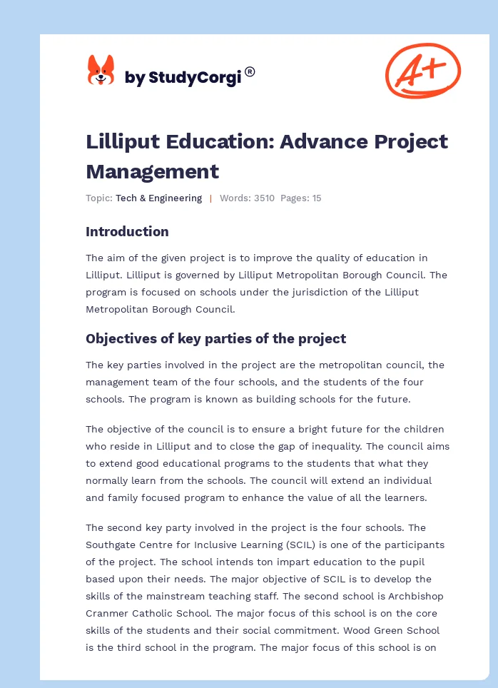 Lilliput Education: Advance Project Management. Page 1