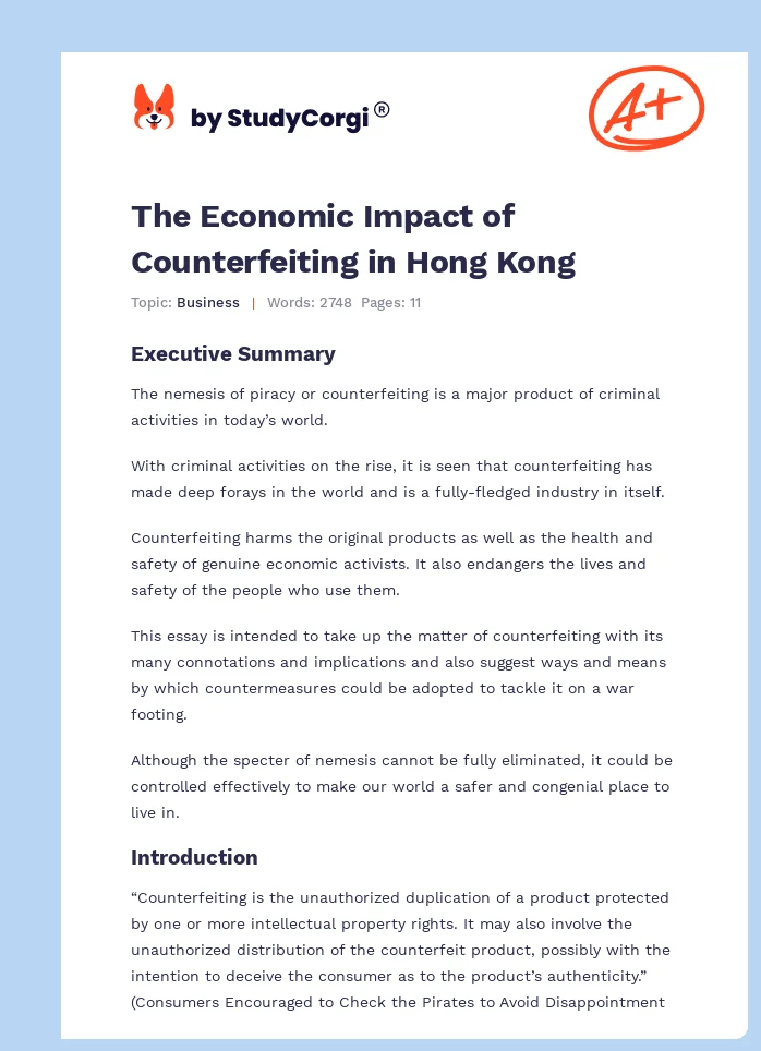The Economic Impact of Counterfeiting in Hong Kong. Page 1