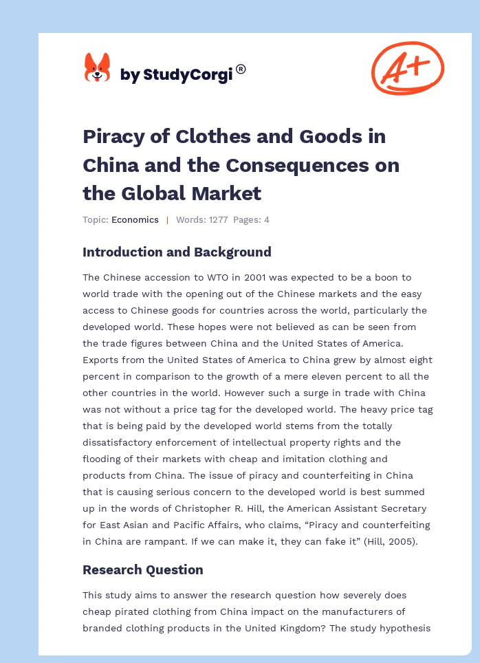 Piracy of Clothes and Goods in China and the Consequences on the Global Market. Page 1